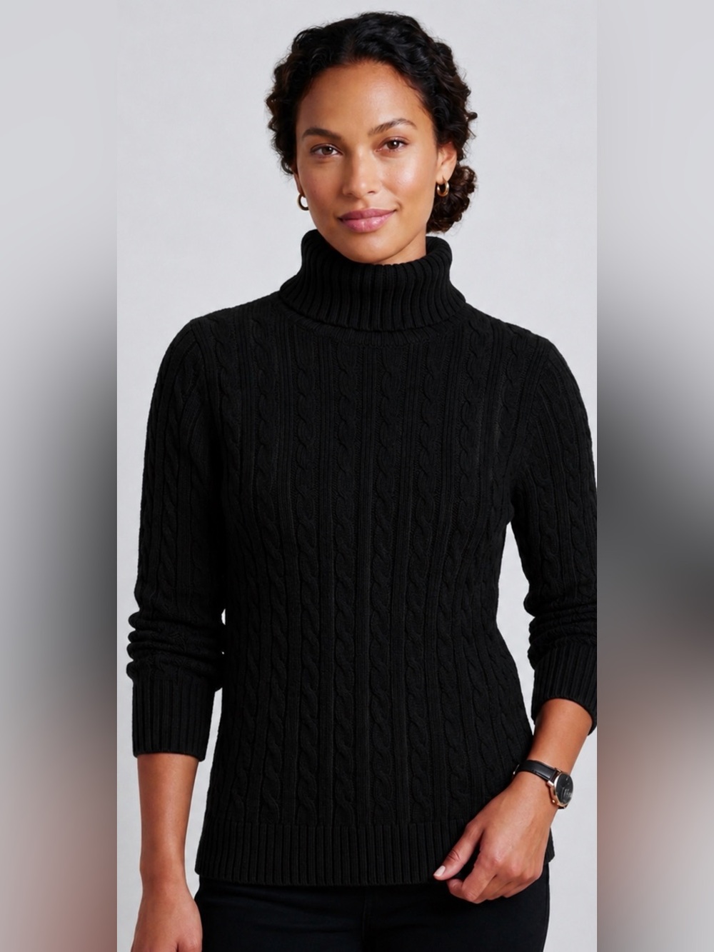 L.L. Bean Black Cable-Twist Turtleneck Sweater